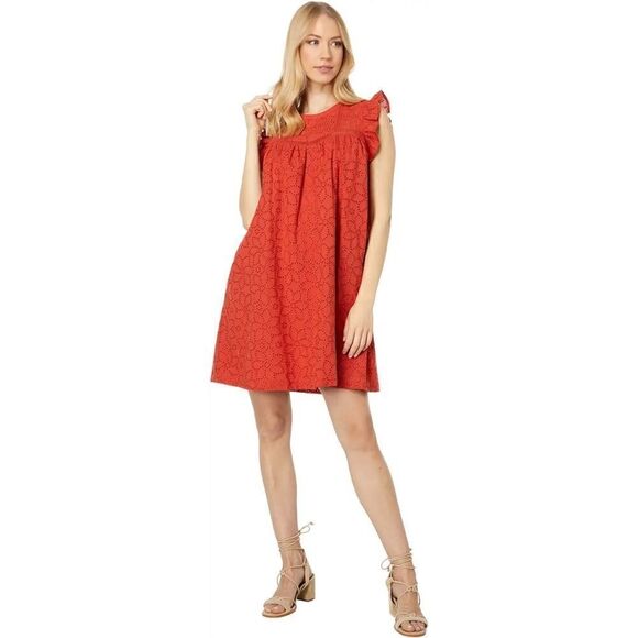 Madewell Eyelet Ruffle-Sleeve Mini Dress in Fresh Chili, Size XS - Picture 7 of 16
